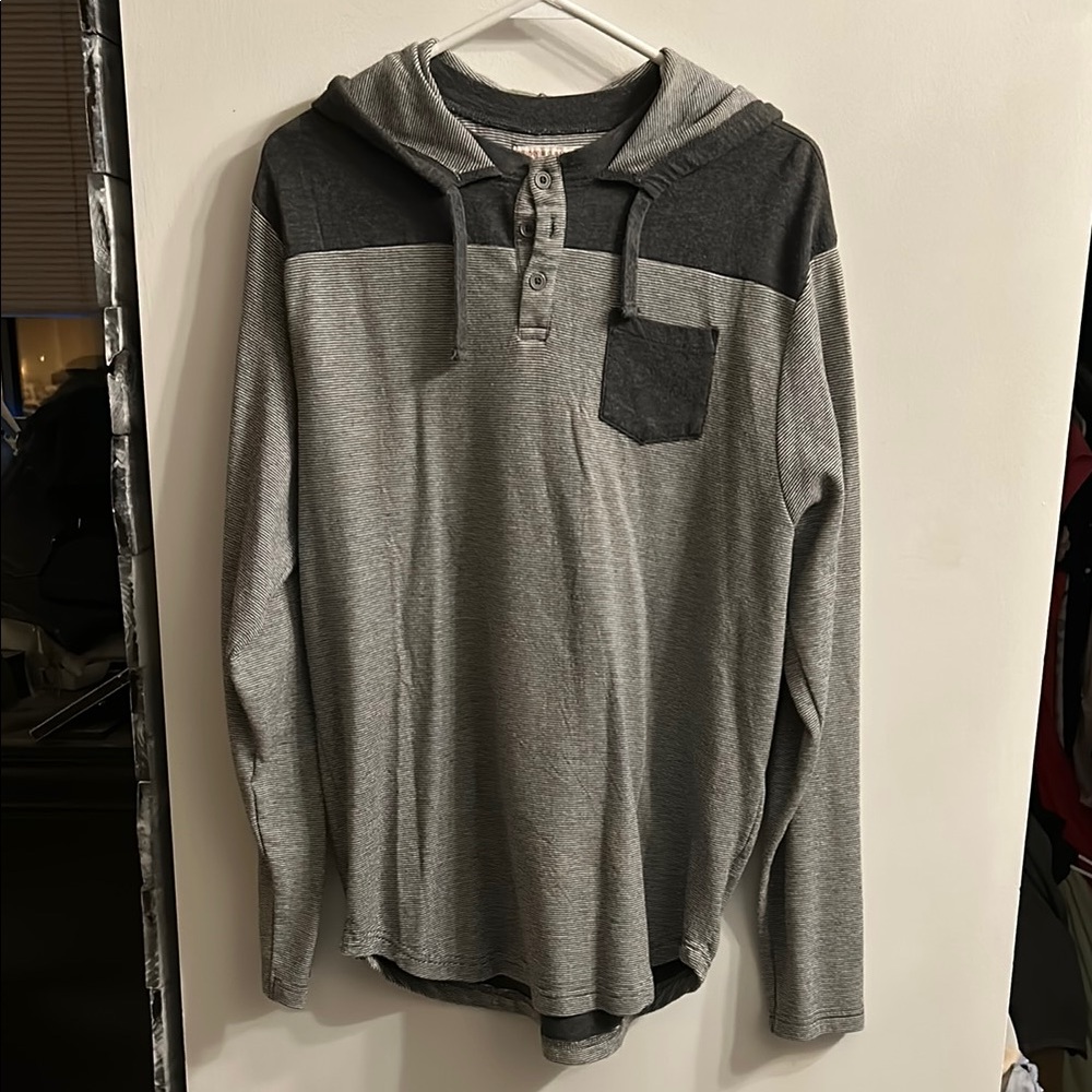 Gray Henley Sweatshirt with Charcoal Accents
